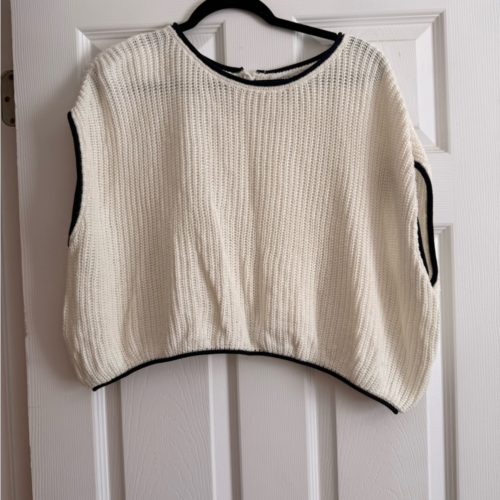 vestique Ivory Knit Top with Black Trim
